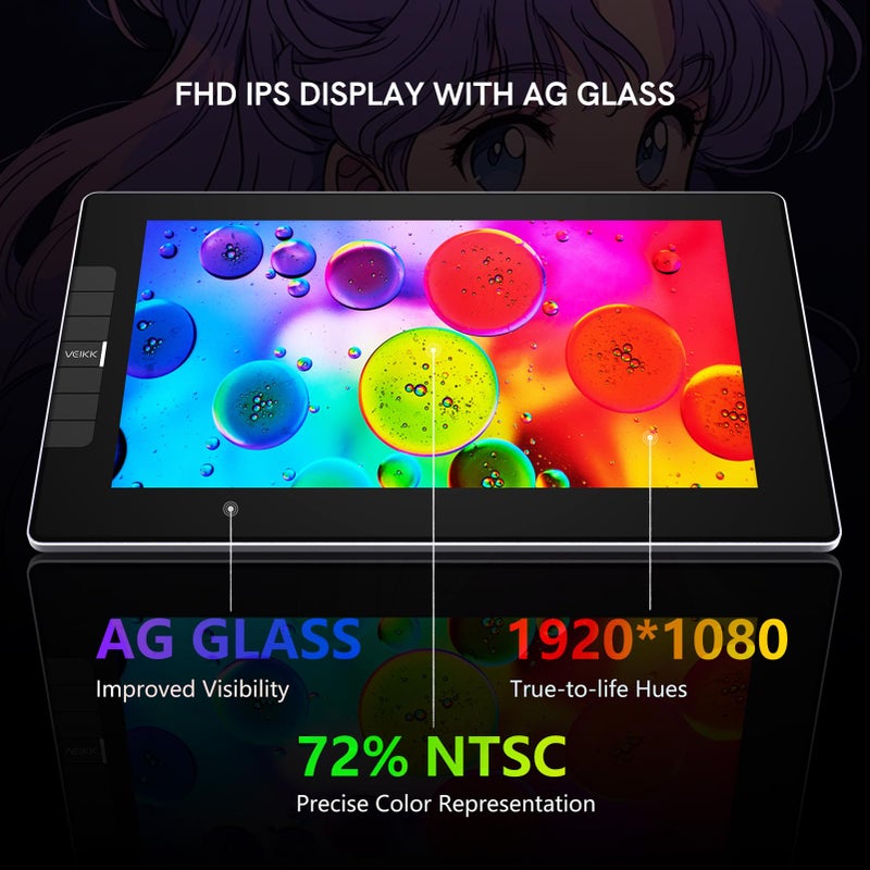 VEIKK VK1200 V2 Drawing Tablet with Screen,11.6-inch Full-Laminated Graphic Drawing Monitor,2 Battery-Free Pens with Tilt Function,6 Customizable Keys,Anti-Glare Glass(Must be Connected to PC to Work) - Image 2